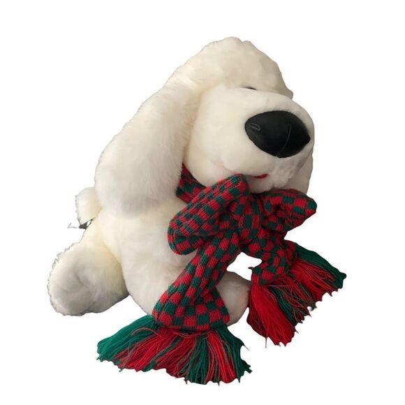 Christmas White Fluffy Christmas Puppy 12 x 12“ Stuffed Toy NWOT - Picture 5 of 5